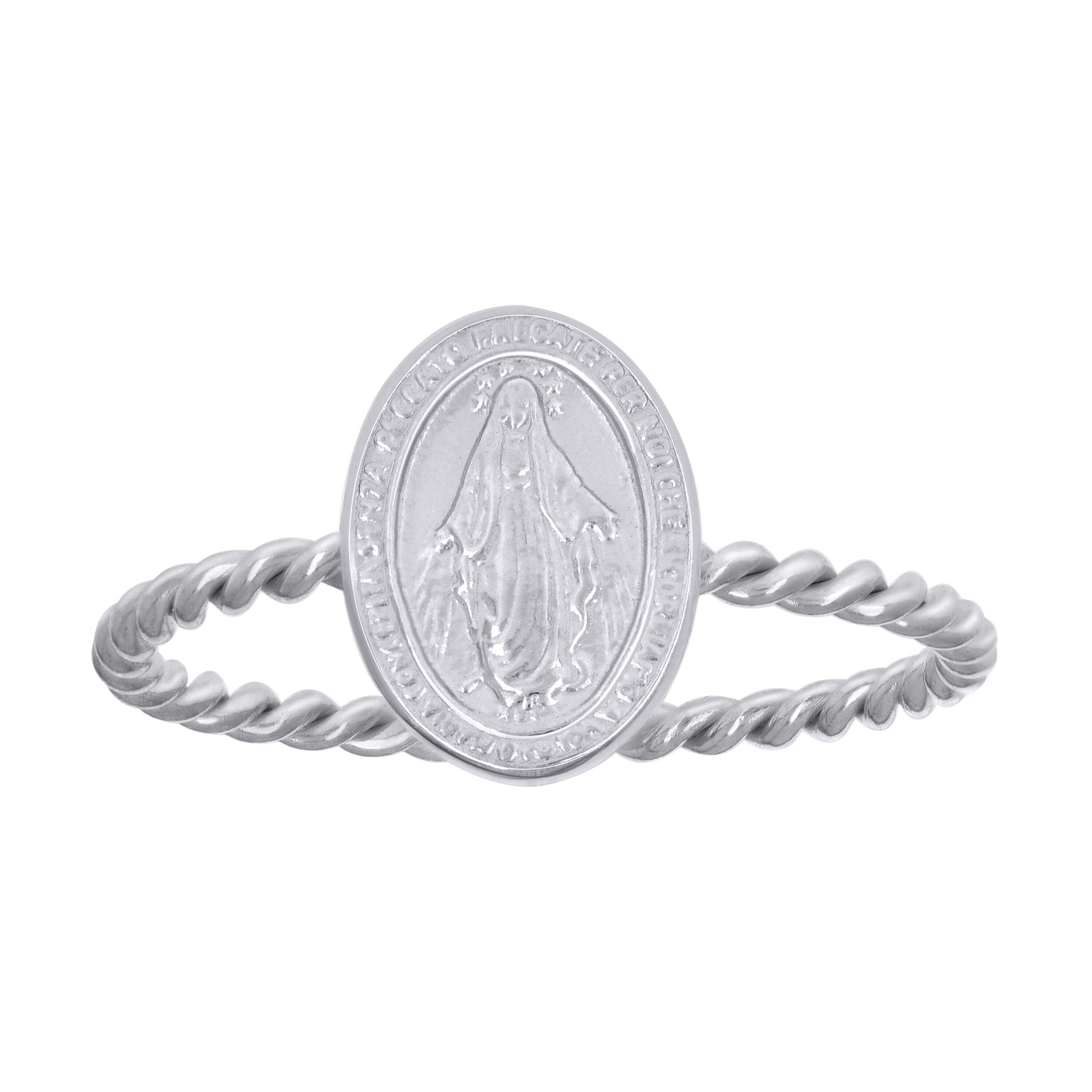 925 Sterling Silver Unisex Miraculous Medal Religious Ring Size 7